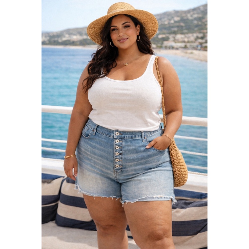 Torrid Demin Jean Shorts 6X Size 30 Light Wash Button Fly Frayed Hem Cut Offs
